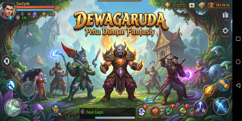 Screenshot gameplay DEWAGARUDA menampilkan pertarungan epik dan eksplorasi dunia fantastis.