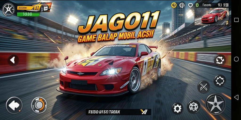 Screenshot gameplay JAGO11 menampilkan mobil balap di lintasan menantang.