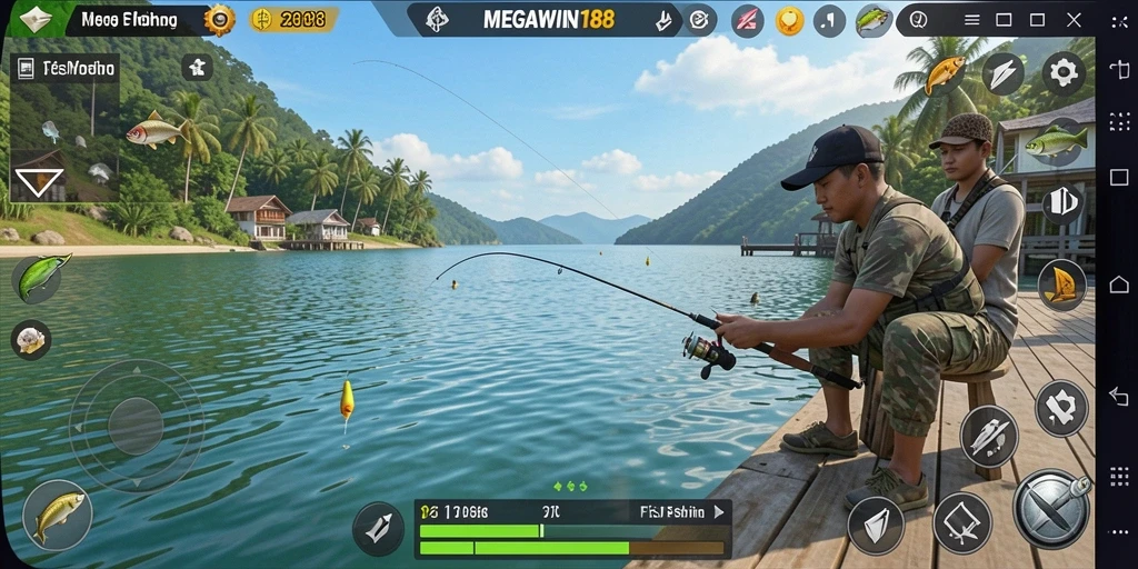 Tampilan utama gameplay MEGAWIN188 dengan aksi memancing yang menegangkan.